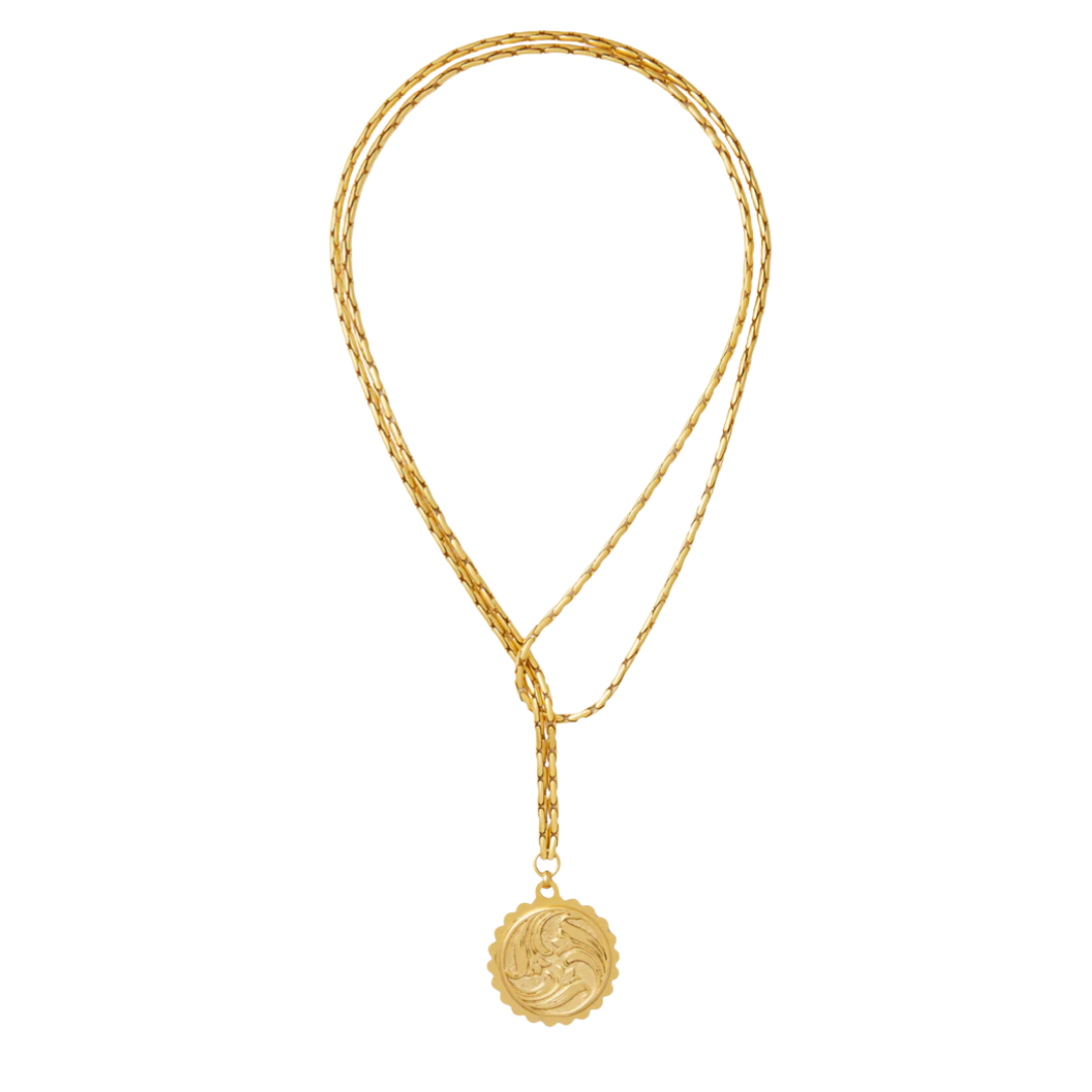 Elegant woven snake chain necklace with a circular medallion pendant, a statement yet timeless accessory.