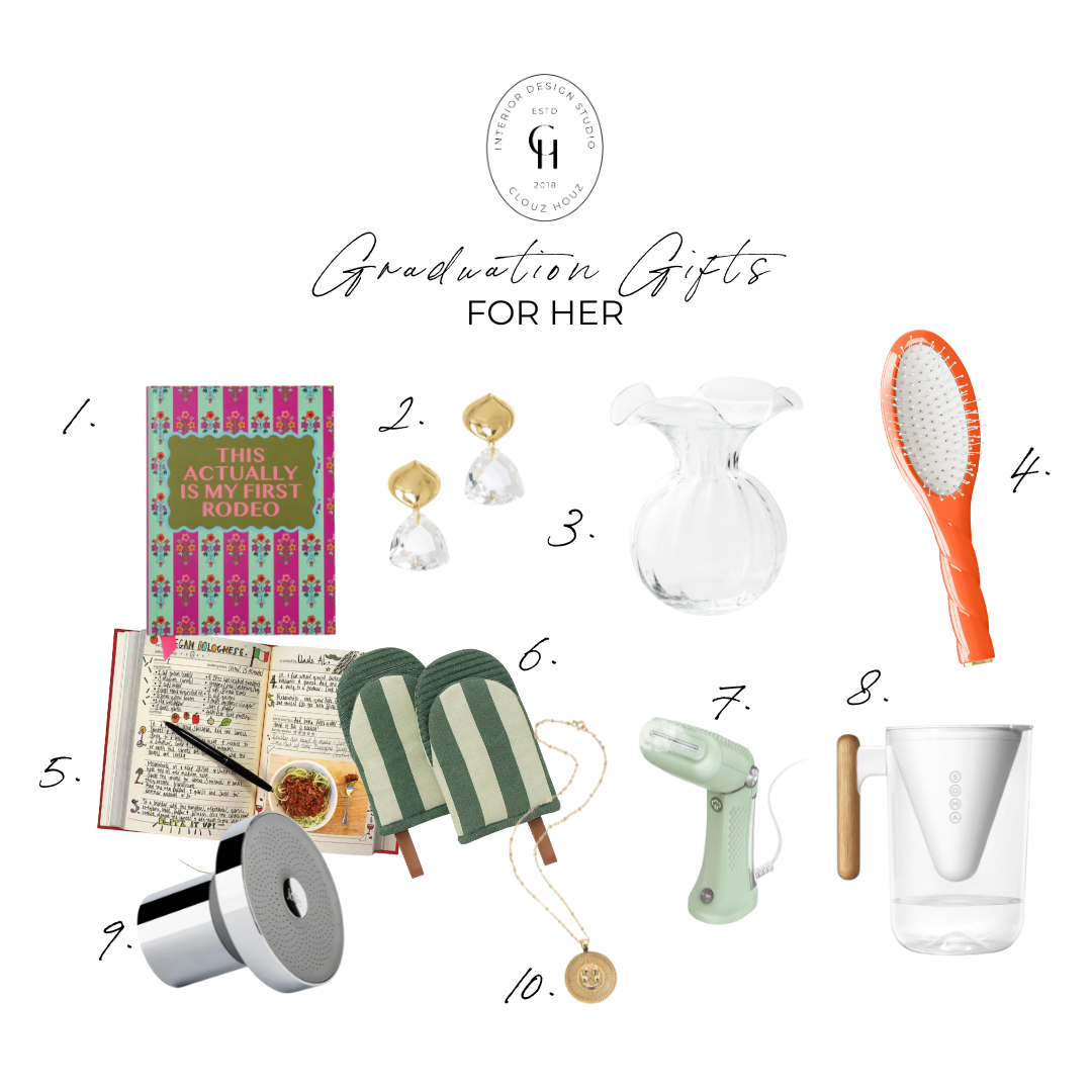 This list gives a little bit of everything. A cheeky notebook that made me laugh (and would be so cute on a dorm desk). The earrings? Dress-up, dress-down, always pretty. A vase she’ll keep on her nightstand, and the cutest recipe journal for that next chapter of solo dinners and shared potlucks. Just thoughtful little things that feel special.
