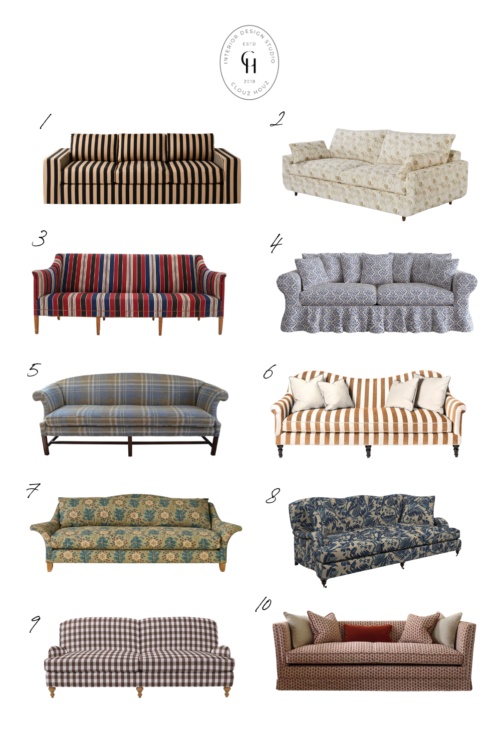A collection of 10 patterned sofas that we are currently loving.