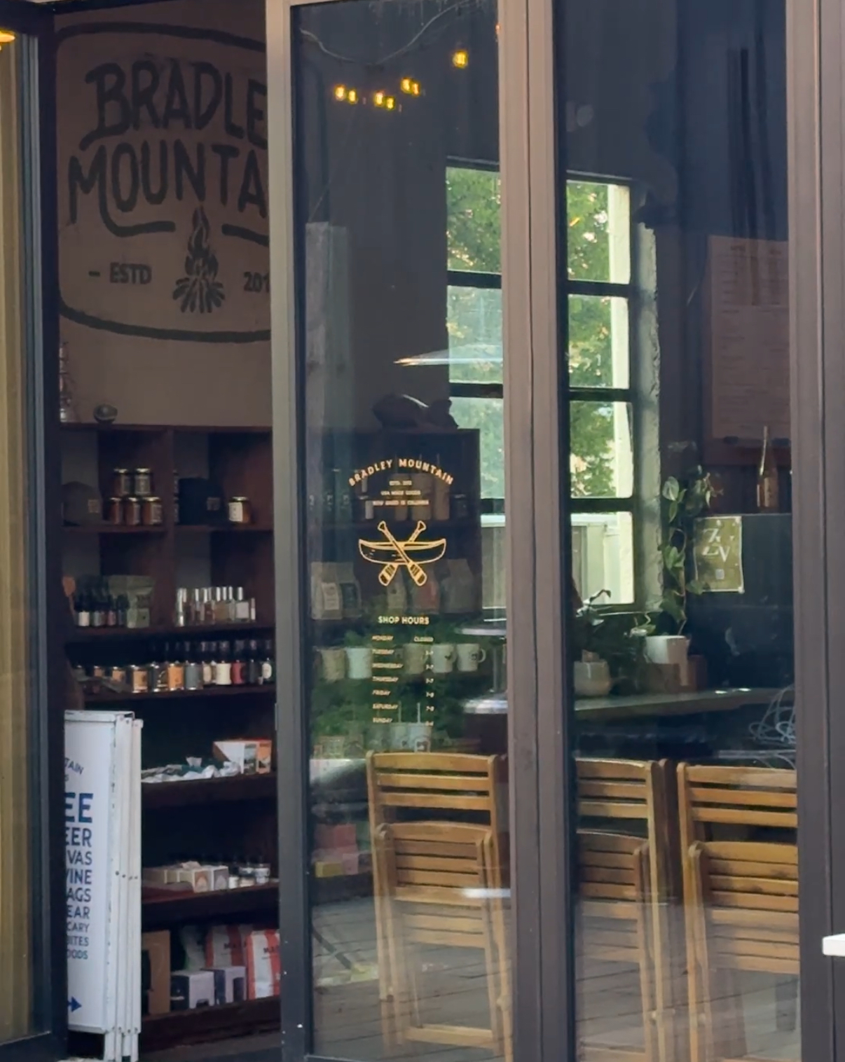 Bradley Mountain shop window and hours